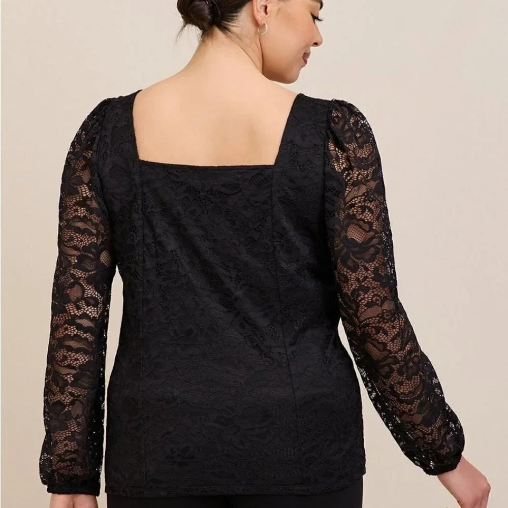 Torrid - Lace Square Neck Long Sleeve Top in Deep Black​​​​​​​​ - Picture 11 of 13